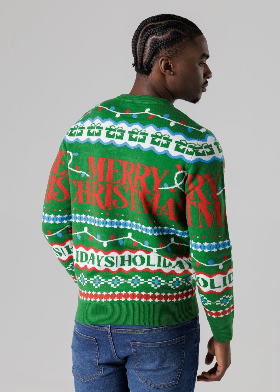 Tokyo Laundry Green Festive Jacquard Crew Neck Jumper