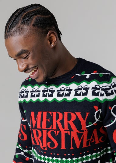 Tokyo Laundry Navy Festive Jacquard Crew Neck Jumper