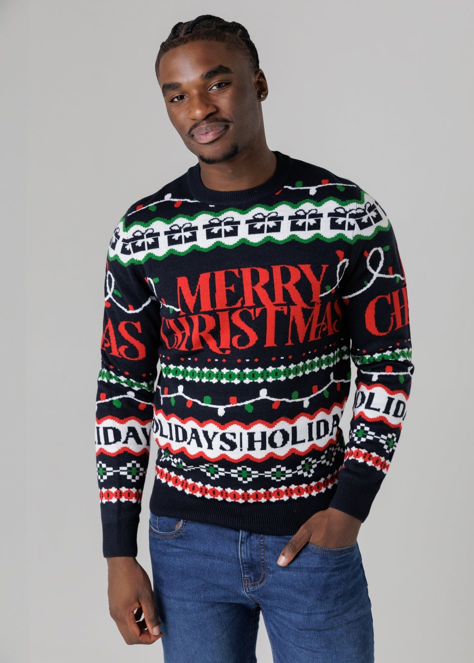 Tokyo Laundry Navy Festive Jacquard Crew Neck Jumper