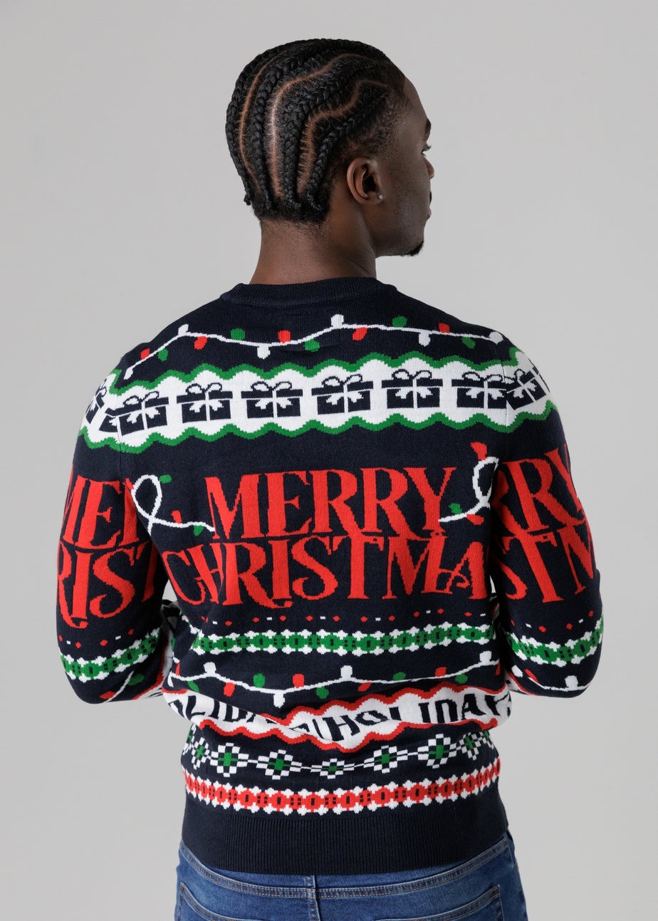 Tokyo Laundry Navy Festive Jacquard Crew Neck Jumper