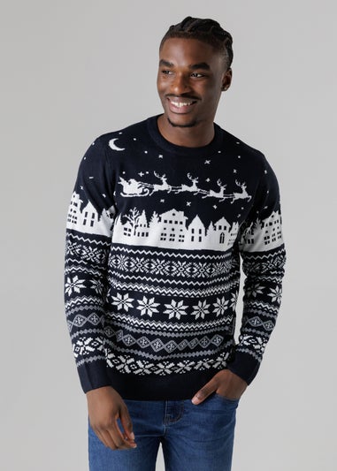 Tokyo Laundry Navy Festive Jacquard Crew Neck Jumper