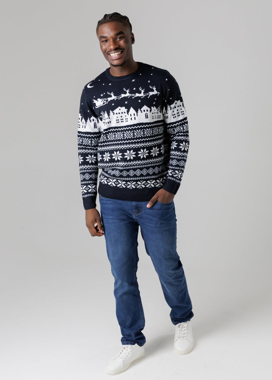Tokyo Laundry Navy Festive Jacquard Crew Neck Jumper