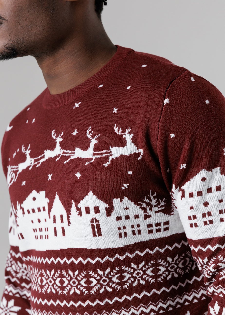 Tokyo Laundry Burgundy Festive Jacquard Crew Neck Jumper