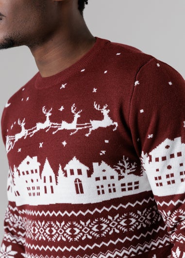 Tokyo Laundry Burgundy Festive Jacquard Crew Neck Jumper