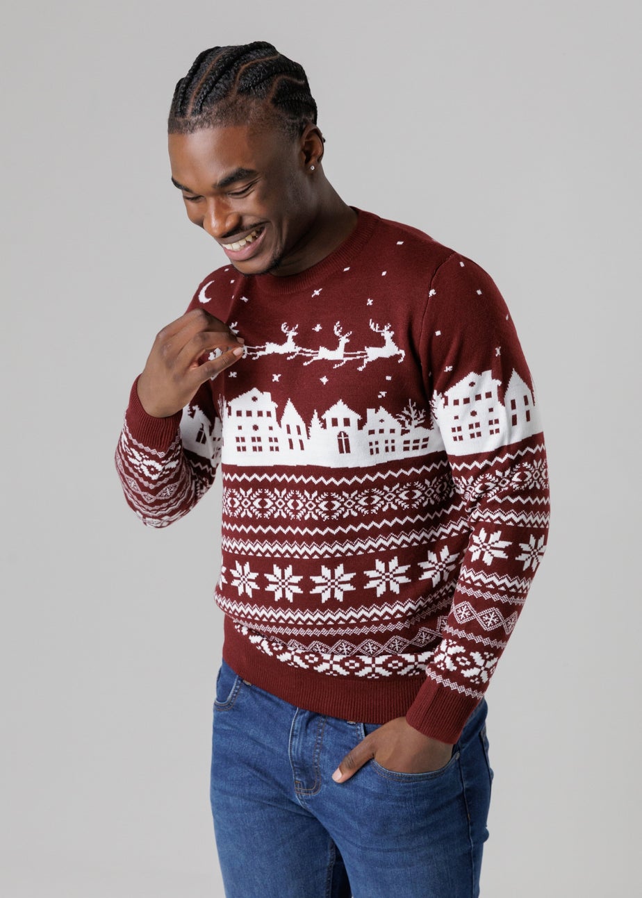 Tokyo Laundry Burgundy Festive Jacquard Crew Neck Jumper