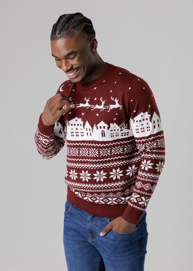 Tokyo Laundry Burgundy Festive Jacquard Crew Neck Jumper
