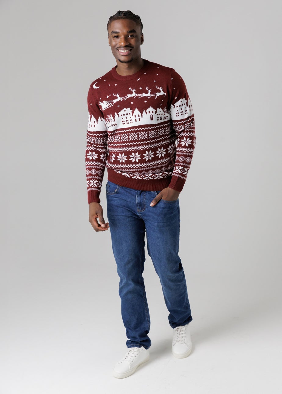 Tokyo Laundry Burgundy Festive Jacquard Crew Neck Jumper