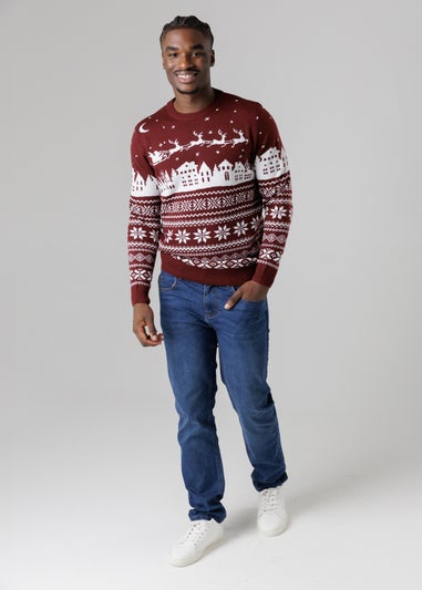 Tokyo Laundry Burgundy Festive Jacquard Crew Neck Jumper