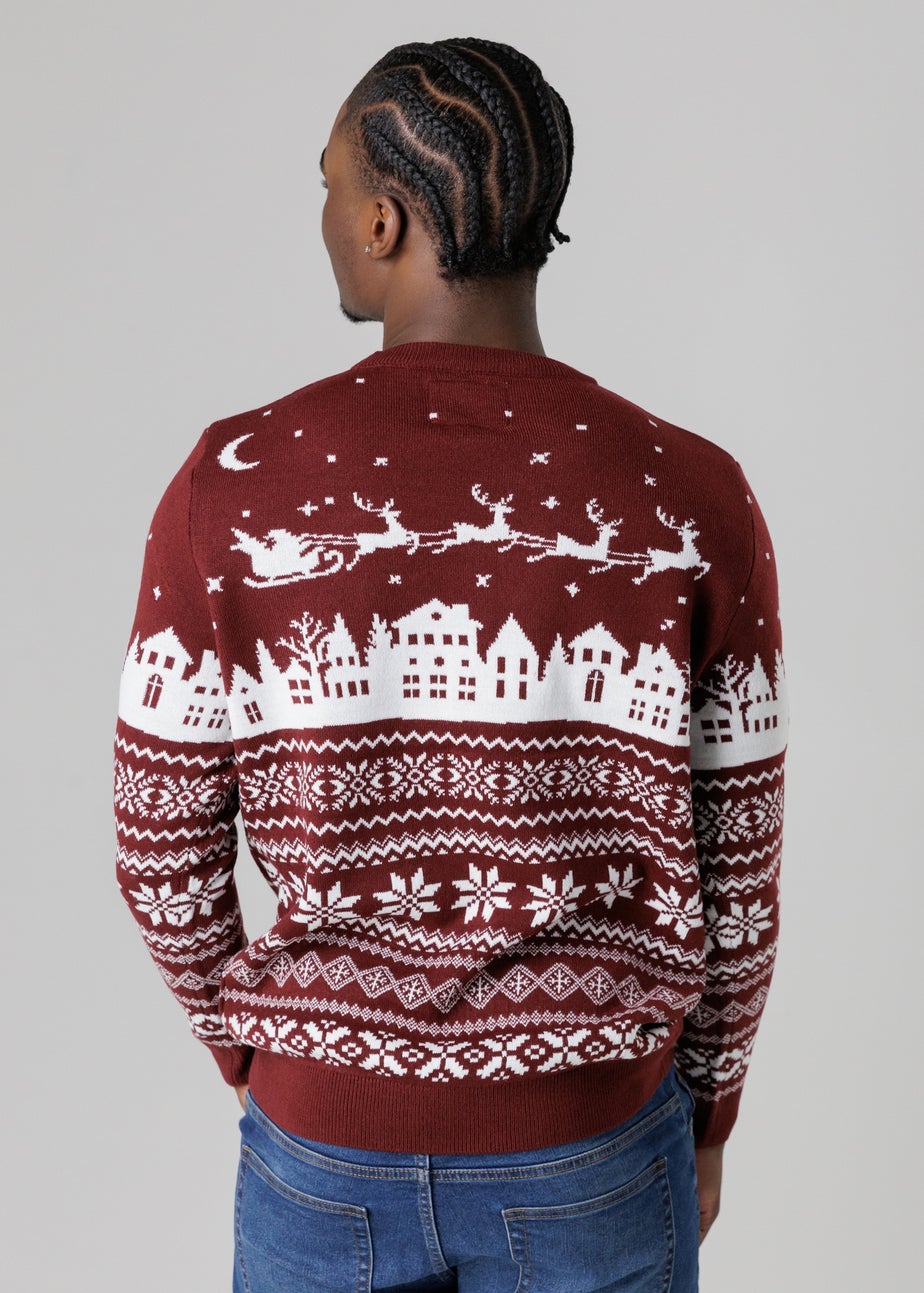 Tokyo Laundry Burgundy Festive Jacquard Crew Neck Jumper
