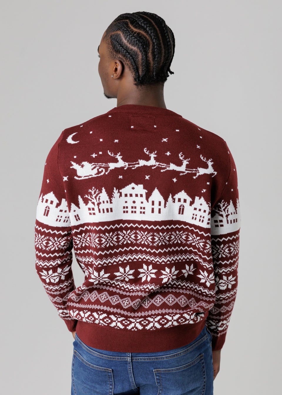 Tokyo Laundry Burgundy Festive Jacquard Crew Neck Jumper