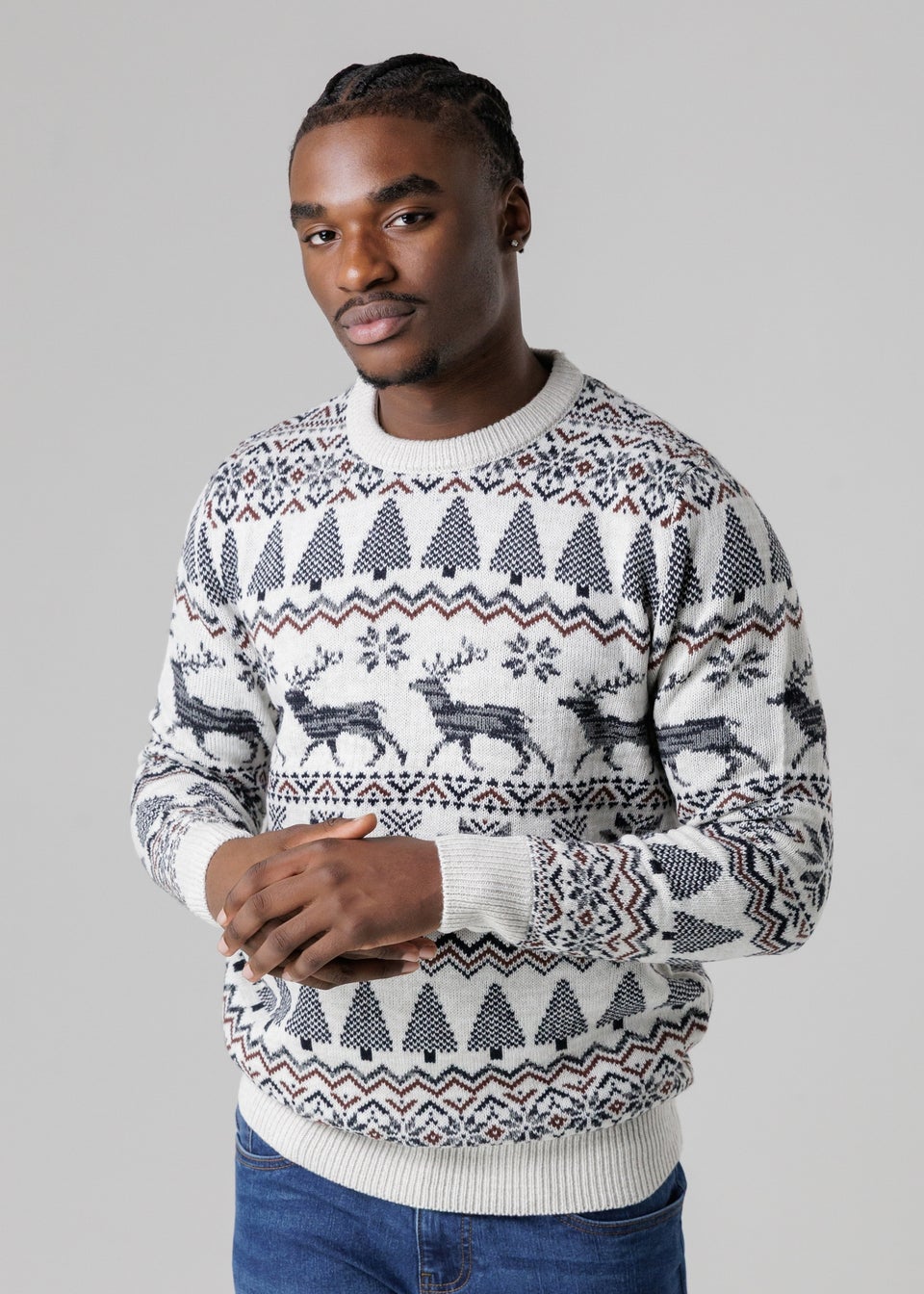 Tokyo Laundry Light Grey Festive Jacquard Crew Neck Jumper
