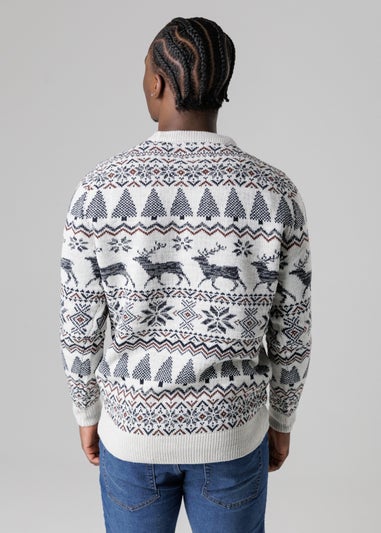 Tokyo Laundry Light Grey Festive Jacquard Crew Neck Jumper