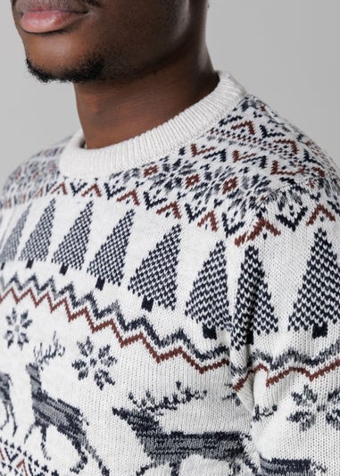 Tokyo Laundry Light Grey Festive Jacquard Crew Neck Jumper