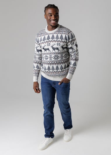 Tokyo Laundry Light Grey Festive Jacquard Crew Neck Jumper