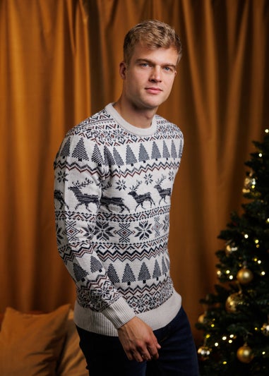 Tokyo Laundry Light Grey Festive Jacquard Crew Neck Jumper