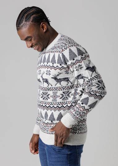 Tokyo Laundry Light Grey Festive Jacquard Crew Neck Jumper