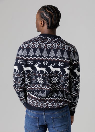 Tokyo Laundry Navy Festive Jacquard Crew Neck Jumper