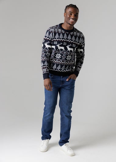 Tokyo Laundry Navy Festive Jacquard Crew Neck Jumper