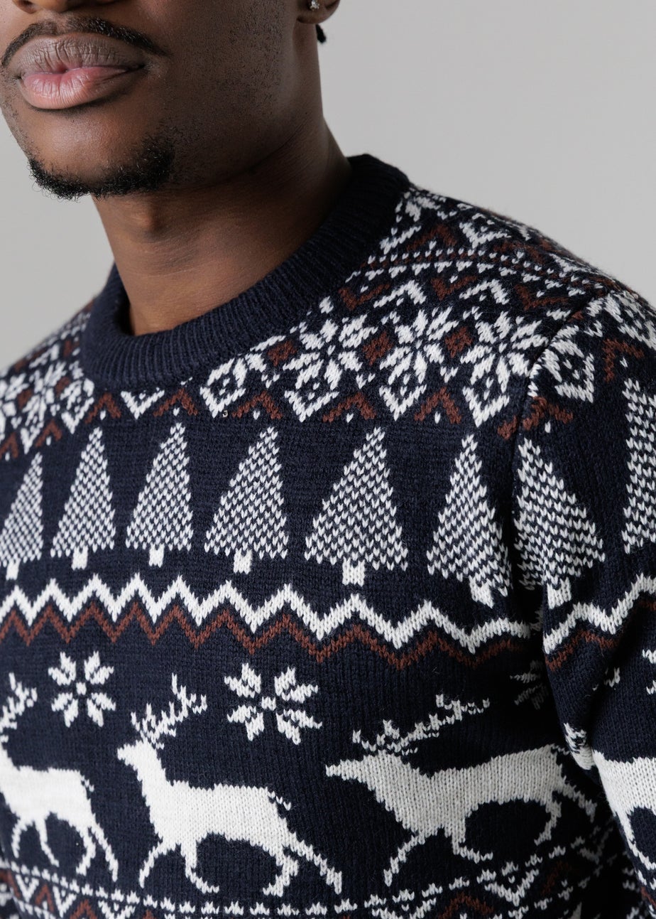 Tokyo Laundry Navy Festive Jacquard Crew Neck Jumper