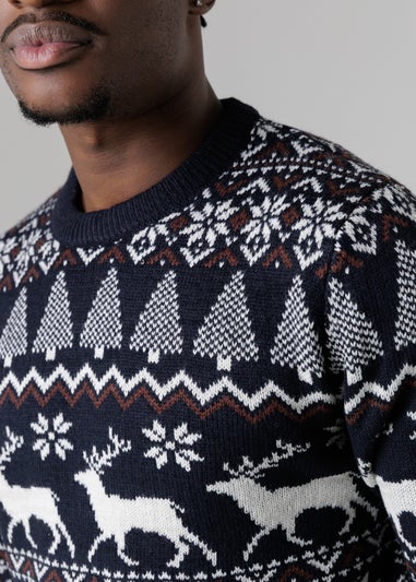 Tokyo Laundry Navy Festive Jacquard Crew Neck Jumper
