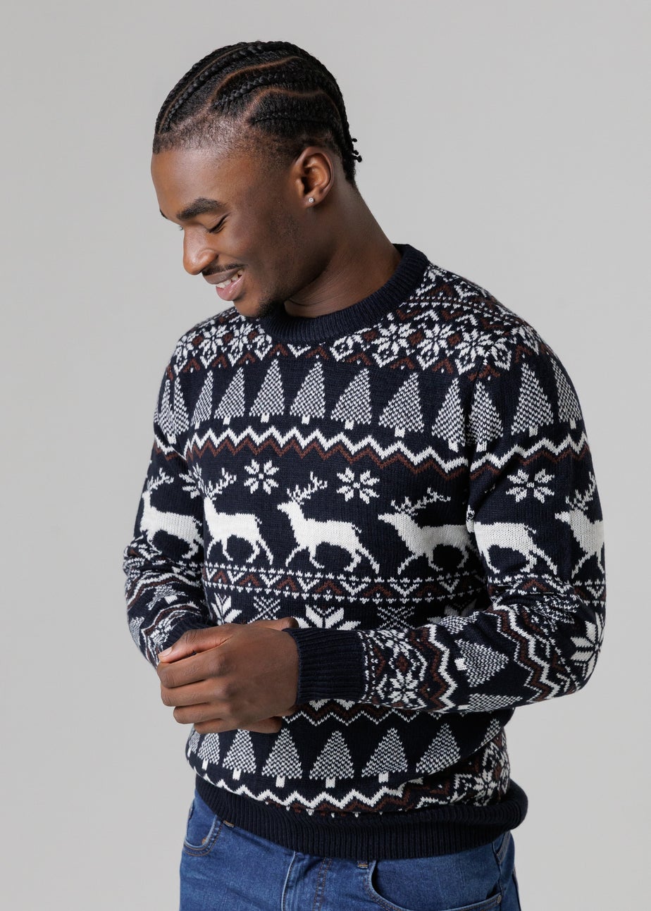 Tokyo Laundry Navy Festive Jacquard Crew Neck Jumper