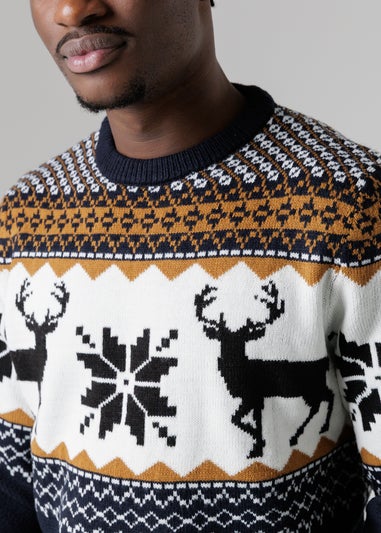 Tokyo Laundry Navy Festive Jacquard Crew Neck Jumper