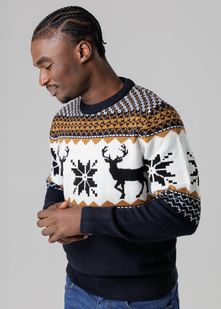 Tokyo Laundry Navy Festive Jacquard Crew Neck Jumper