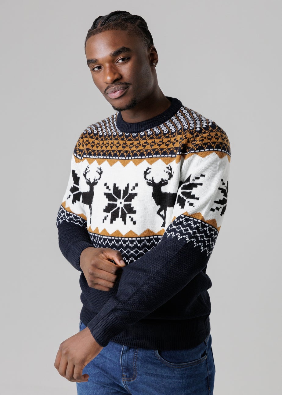 Tokyo Laundry Navy Festive Jacquard Crew Neck Jumper