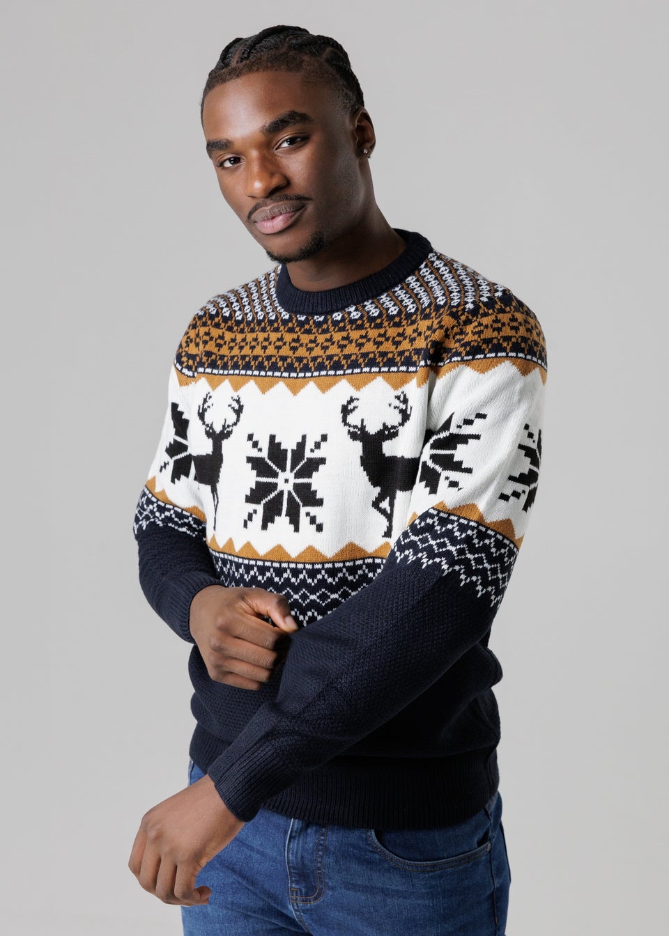 Tokyo Laundry Navy Festive Jacquard Crew Neck Jumper