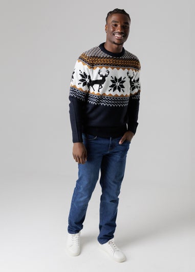 Tokyo Laundry Navy Festive Jacquard Crew Neck Jumper