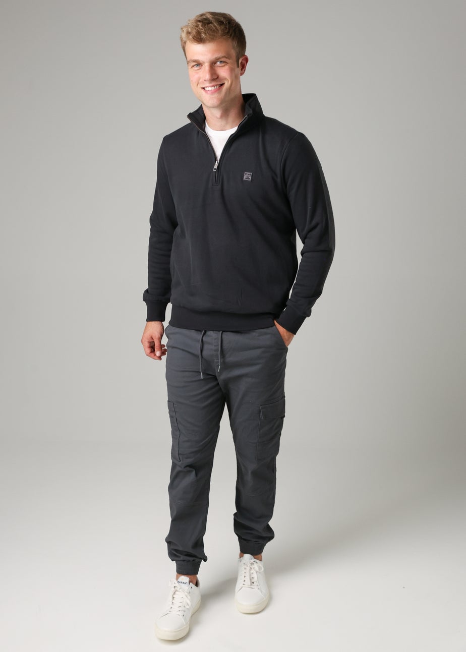 Tokyo Laundry Black Cotton Blend Quarter Zip Sweatshirt
