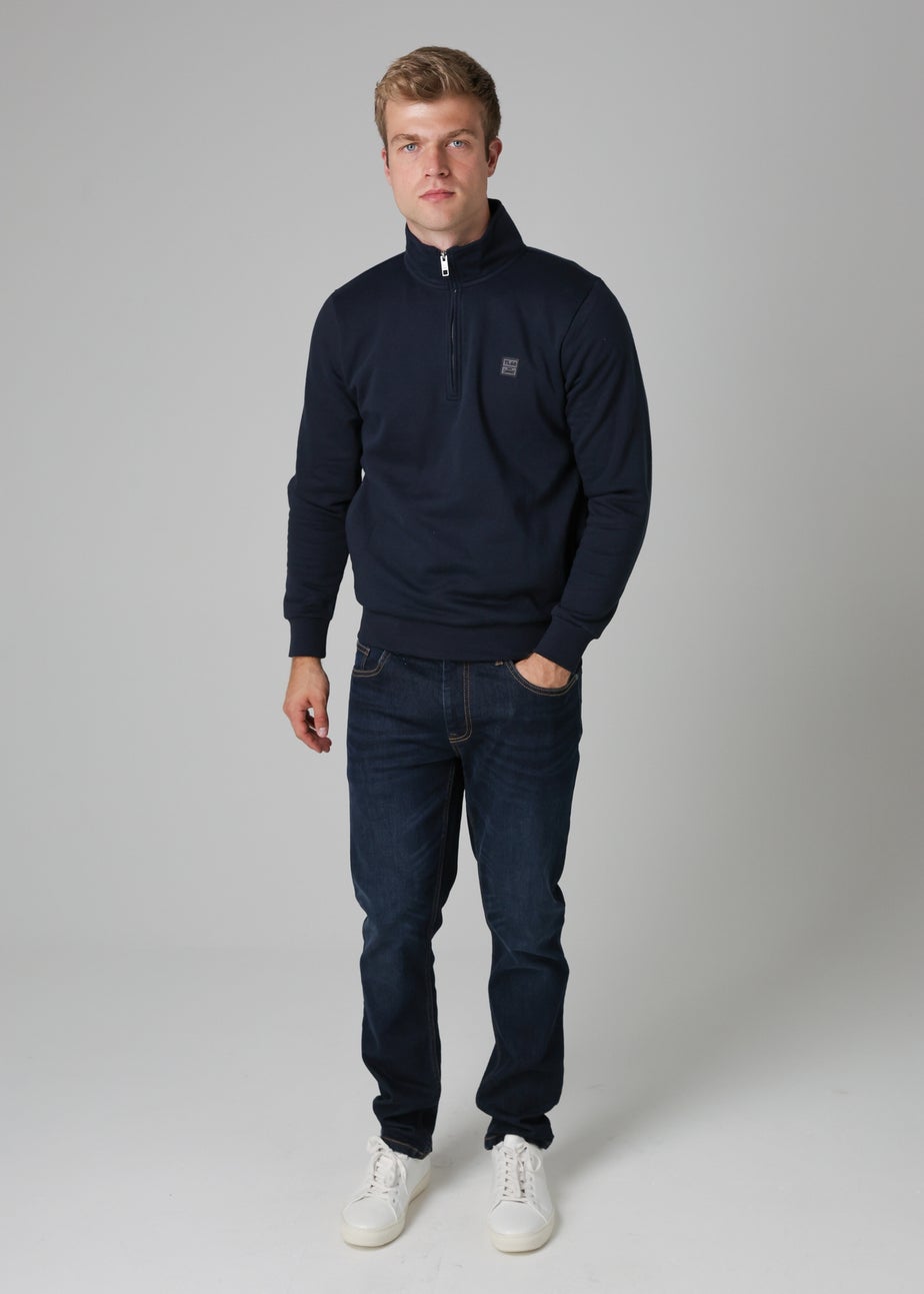 Tokyo Laundry Navy Cotton Blend Quarter Zip Sweatshirt