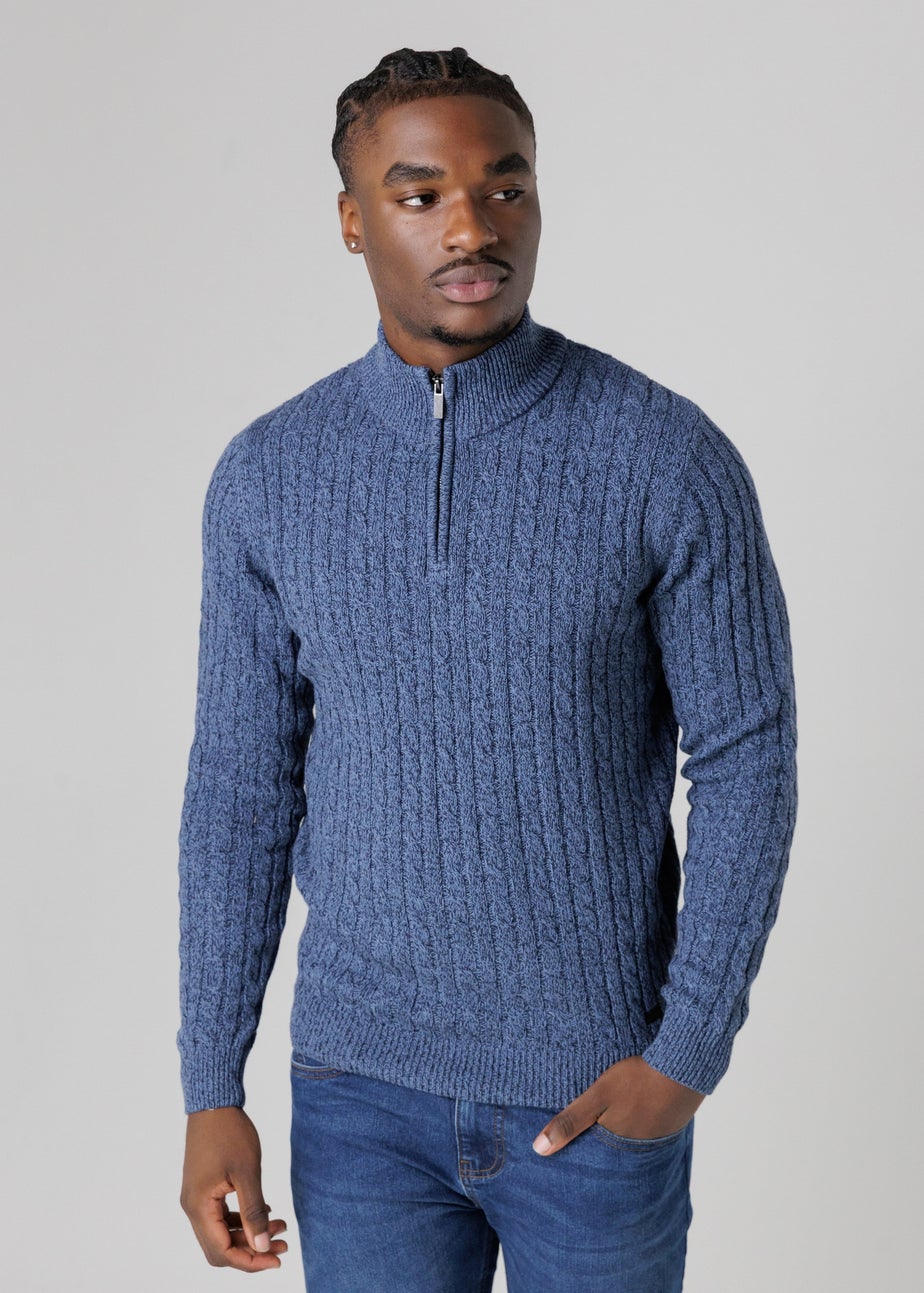 Tokyo Laundry Blue Quarter Zip Cotton Blend Jumper