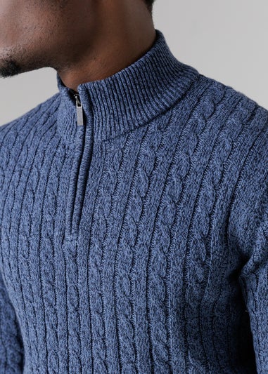 Tokyo Laundry Blue Quarter Zip Cotton Blend Jumper