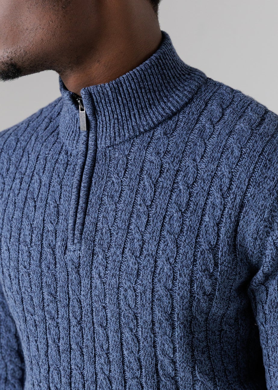 Tokyo Laundry Blue Quarter Zip Cotton Blend Jumper