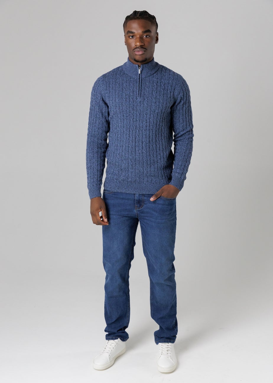 Tokyo Laundry Blue Quarter Zip Cotton Blend Jumper