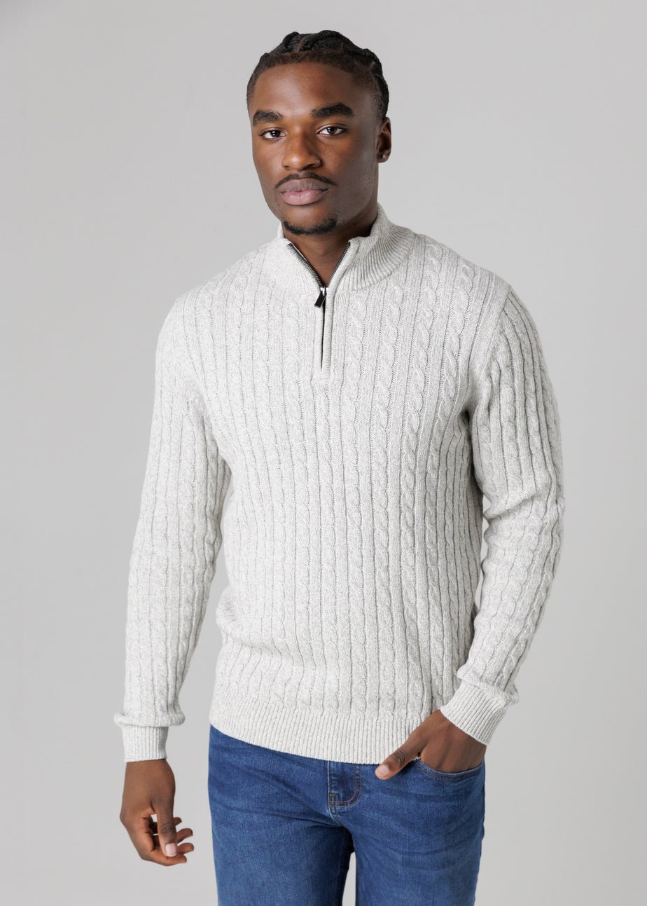 Tokyo Laundry Light Grey Quarter Zip Cotton Blend Jumper