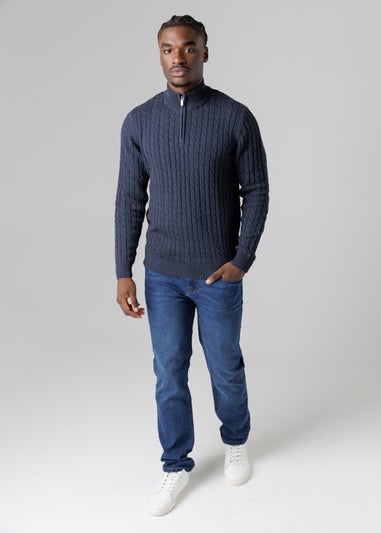 Tokyo Laundry Navy Quarter Zip Cotton Blend Jumper