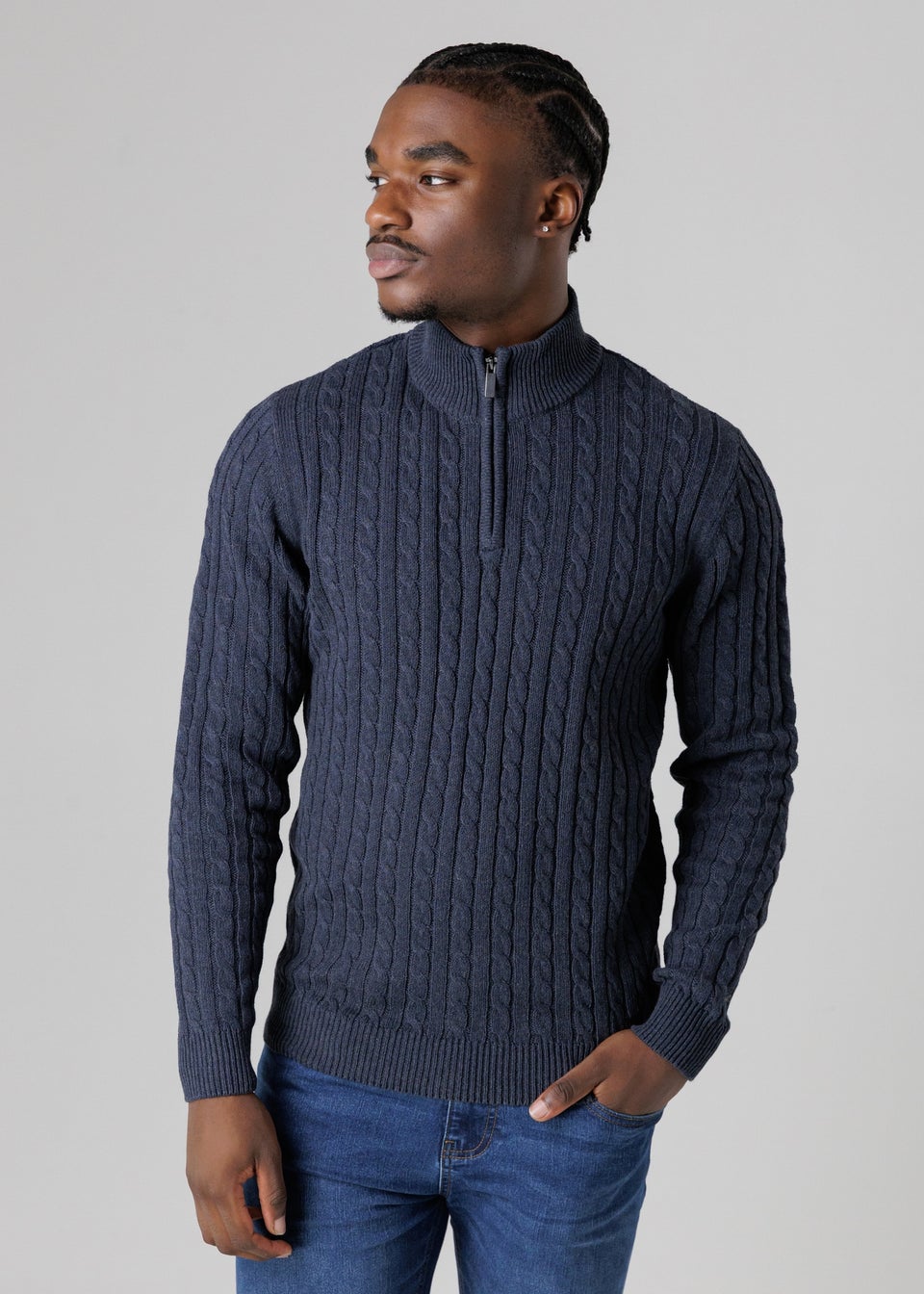 Tokyo Laundry Navy Quarter Zip Cotton Blend Jumper