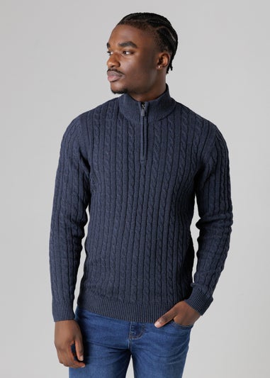 Tokyo Laundry Navy Quarter Zip Cotton Blend Jumper
