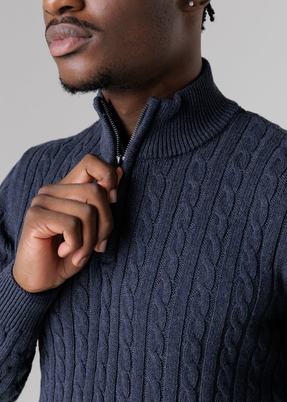 Tokyo Laundry Navy Quarter Zip Cotton Blend Jumper