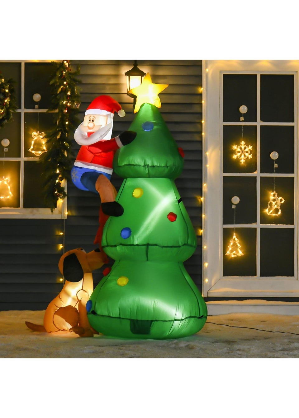 HOMCOM 6FT Christmas Tree With Santa & Dog Inflatable