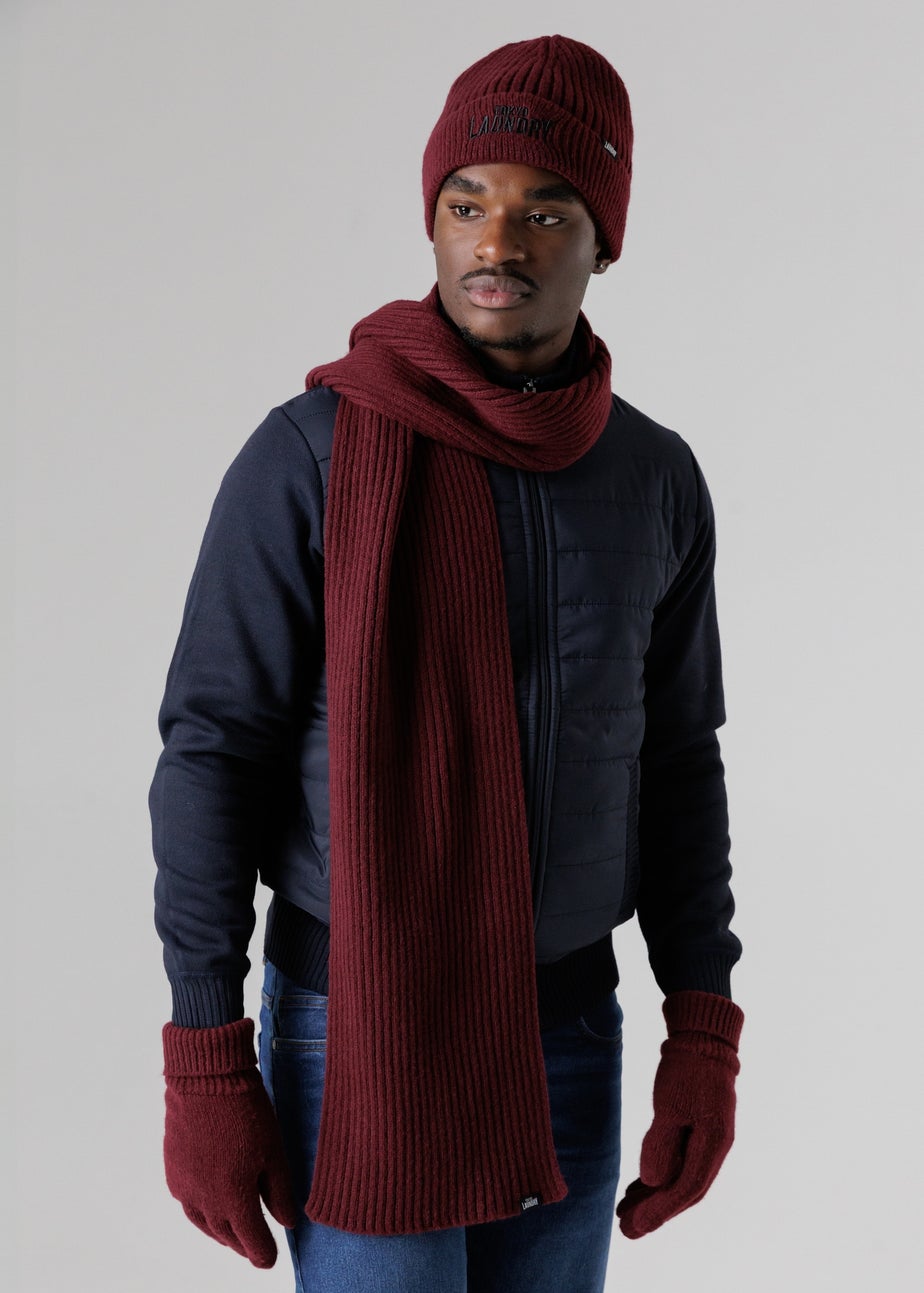 Tokyo Laundry Burgundy Knit Hat Scarf & Gloves Set