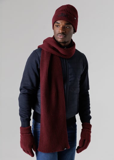 Tokyo Laundry Burgundy Knit Hat Scarf & Gloves Set