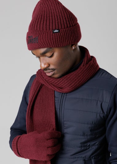 Tokyo Laundry Burgundy Knit Hat Scarf & Gloves Set
