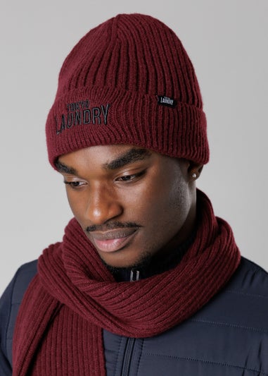 Tokyo Laundry Burgundy Knit Hat Scarf & Gloves Set
