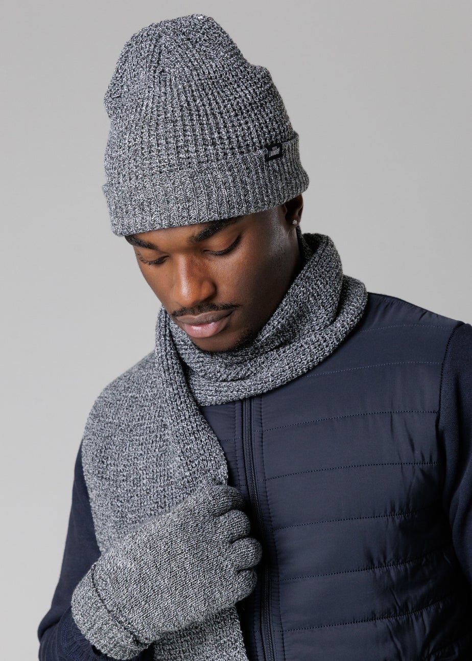 Tokyo Laundry Black Knit Hat Scarf & Gloves Set