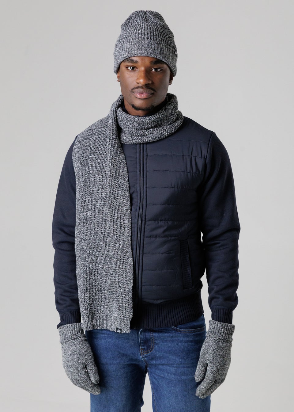 Tokyo Laundry Black Knit Hat Scarf & Gloves Set