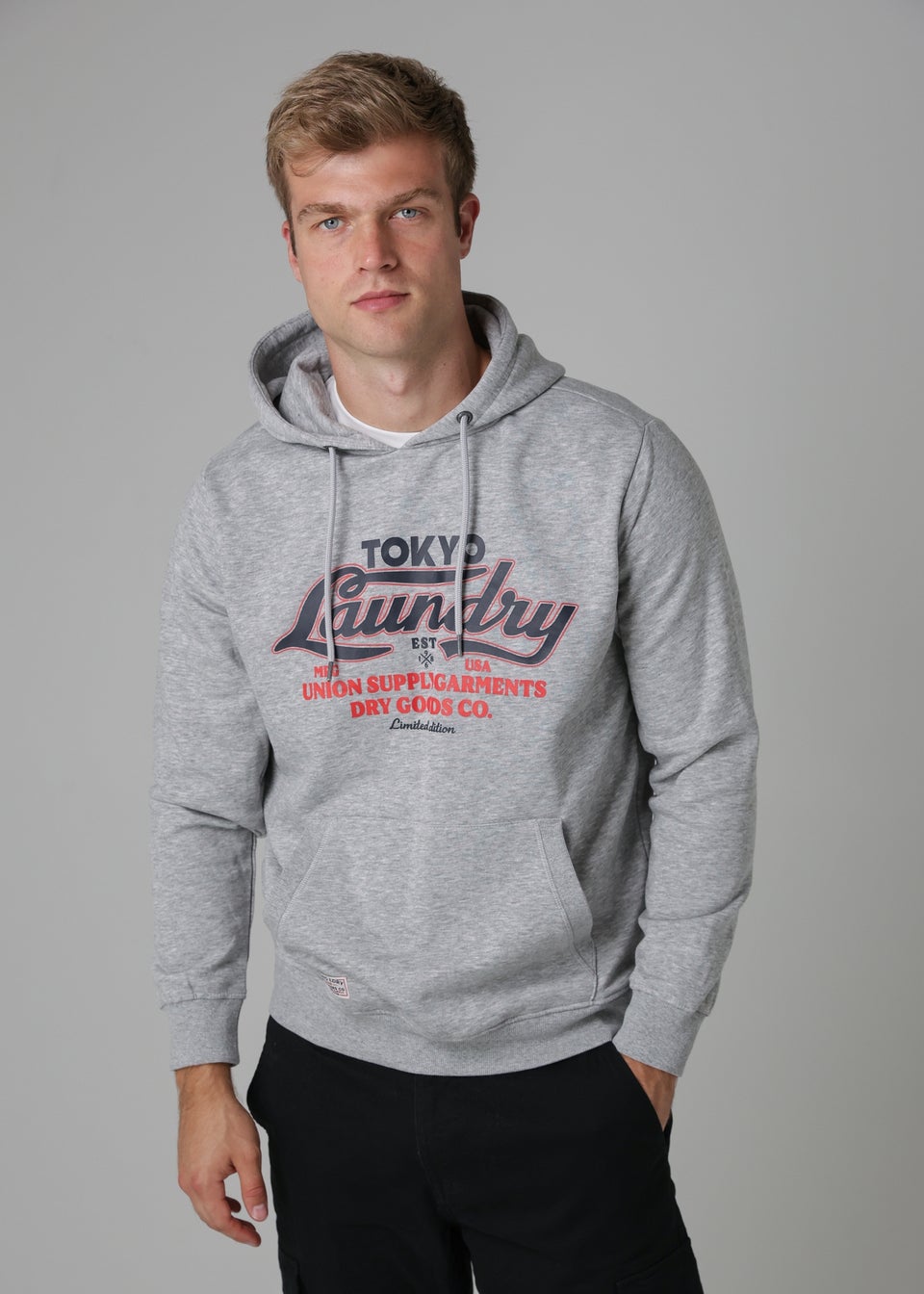 Tokyo Laundry Light Grey Cotton Blend Drawcord Hoody