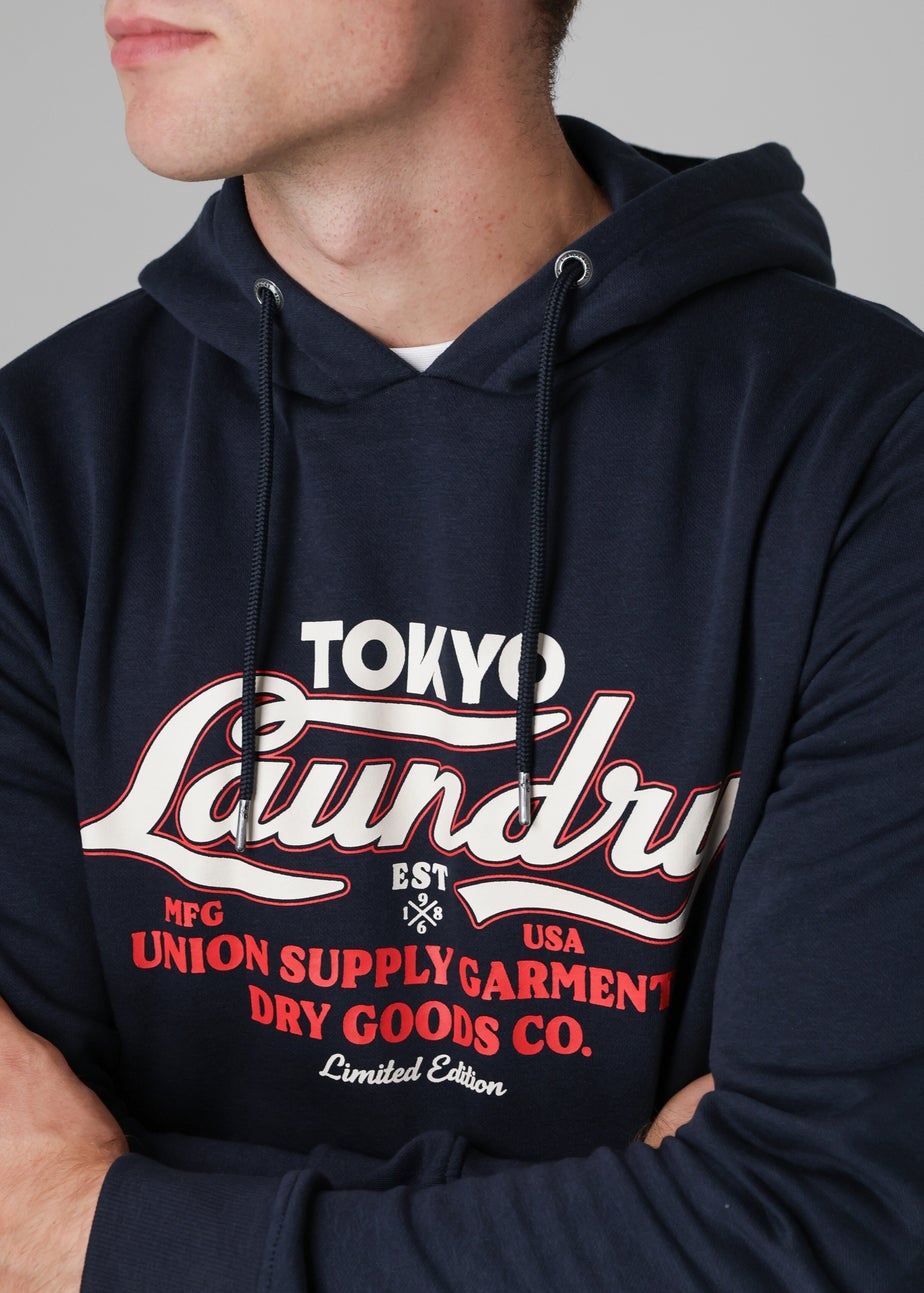 Tokyo Laundry Navy Cotton Blend Drawcord Hoody